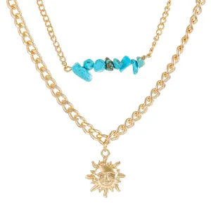 Turquoise Necklace, Layered Necklaces for Women, Gold Sun Necklace for Boho Jewelry, December Birthstone Necklace for Turquoise Jewelry