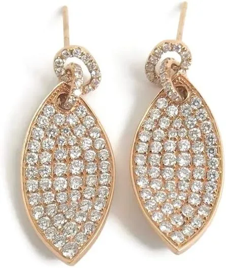 Ultimate Design 2 Ct Round Cut White Diamond Pave Drop Dangle Earrings 14K Rose Gold Plated For Women's