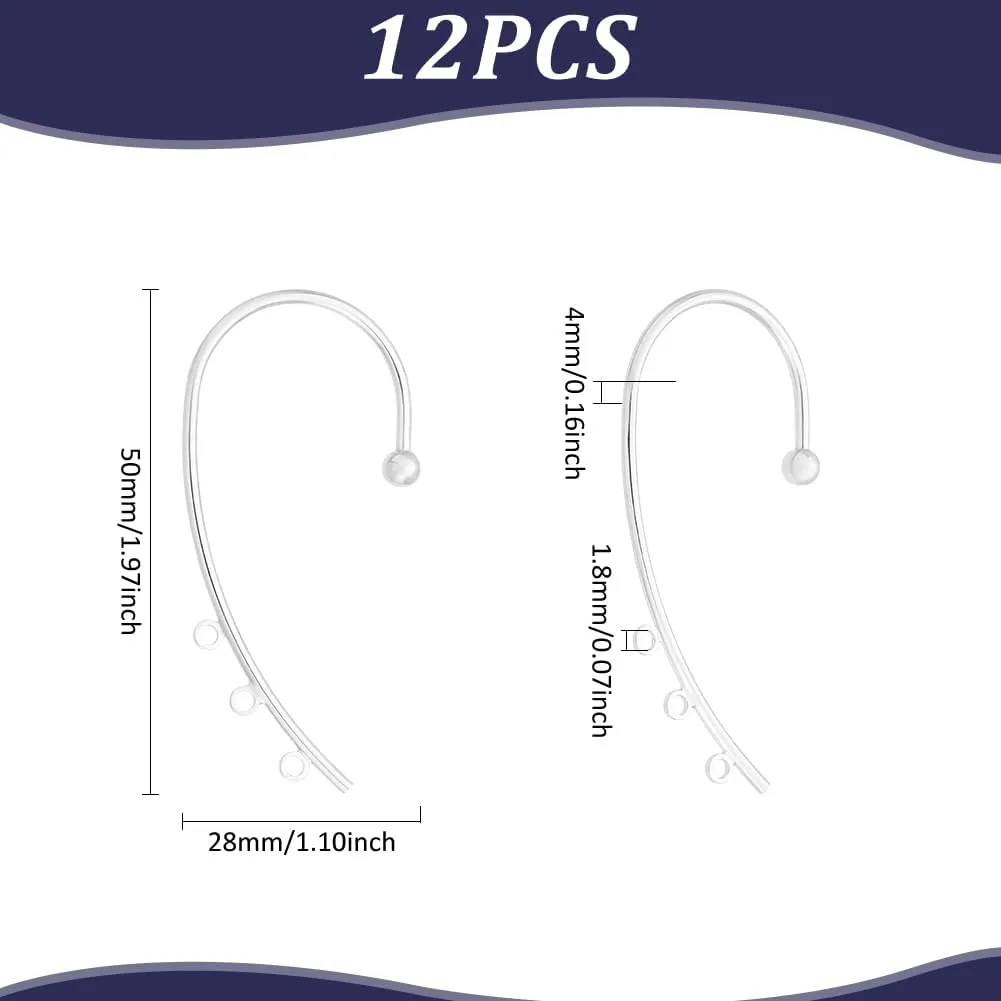 UNICRAFTALE 12Pcs Platinum DIY Ear Cuff Metal Earring Cuffs Tassel Ear Wrap Earring Cuffs Accessories with 3 Loop 50mm Long Ear Cuff for Non Piercing Tassel Earring Making