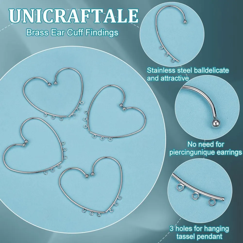 UNICRAFTALE 12Pcs Platinum DIY Ear Cuff Metal Earring Cuffs Tassel Ear Wrap Earring Cuffs Accessories with 3 Loop 50mm Long Ear Cuff for Non Piercing Tassel Earring Making