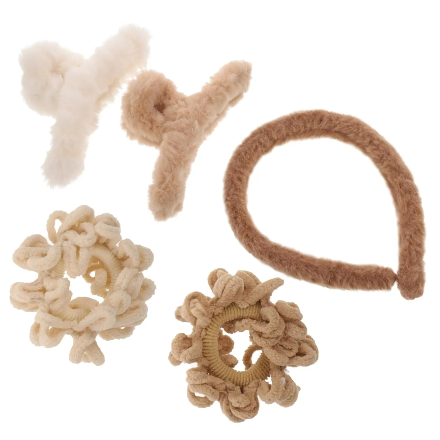VICASKY 5pcs Plush Hair Tie Clip Headband Hairband Set Soft Comfortable and for Women Girls and Boys and Girls