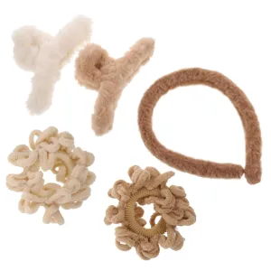 VICASKY 5pcs Plush Hair Tie Clip Headband Hairband Set Soft Comfortable and for Women Girls and Boys and Girls