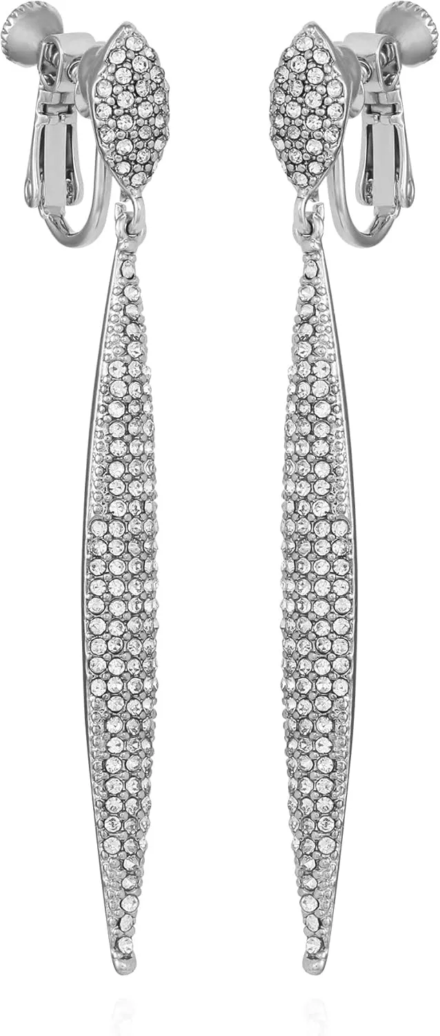 Vince Camuto Silver-Tone Crystal Glass Stone Spear Drop Earrings For Women