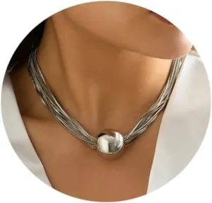 Vintage Big Ball Pendant Choker Chain Gothic Twisted Chunky Chain Necklace Gold Multi-layered Thin Link Chain Clavicle Necklaces Body Chain Wedding Jewelry for Womens