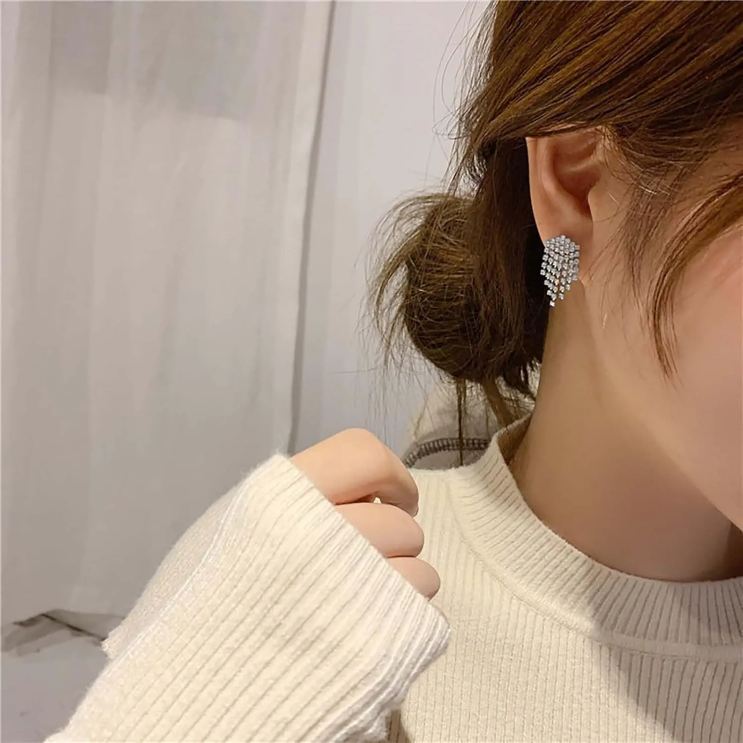 Vintage Crystal Chandelier Dangle Earrings Rhinestone Tassel Chain Earrings Wedding Chandelier Earrings Gold Tennis Chain Earrings Jewelry for Women (Gold)