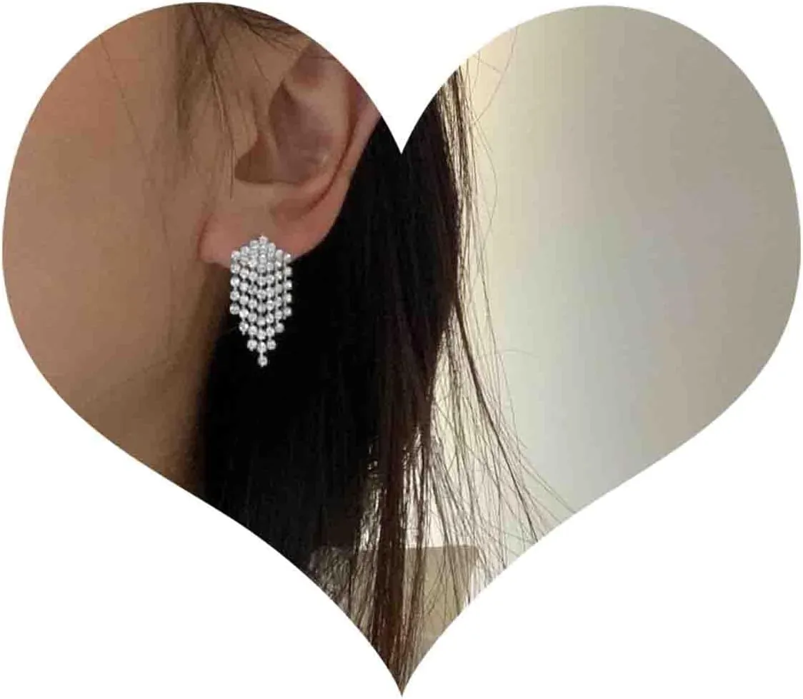Vintage Crystal Chandelier Dangle Earrings Rhinestone Tassel Chain Earrings Wedding Chandelier Earrings Gold Tennis Chain Earrings Jewelry for Women (Gold)