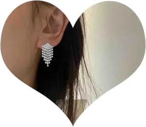 Vintage Crystal Chandelier Dangle Earrings Rhinestone Tassel Chain Earrings Wedding Chandelier Earrings Gold Tennis Chain Earrings Jewelry for Women (Gold)