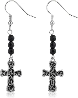Vintage Dangle Hook Earrings for Women, Silver Butterfly Cross Peace Sign Love Heart Bull Head Earrings with Turquoise Beads, Bohemian Gothic Drop Western Cowboy Cowgirl Style Hippie Jewelry Gift
