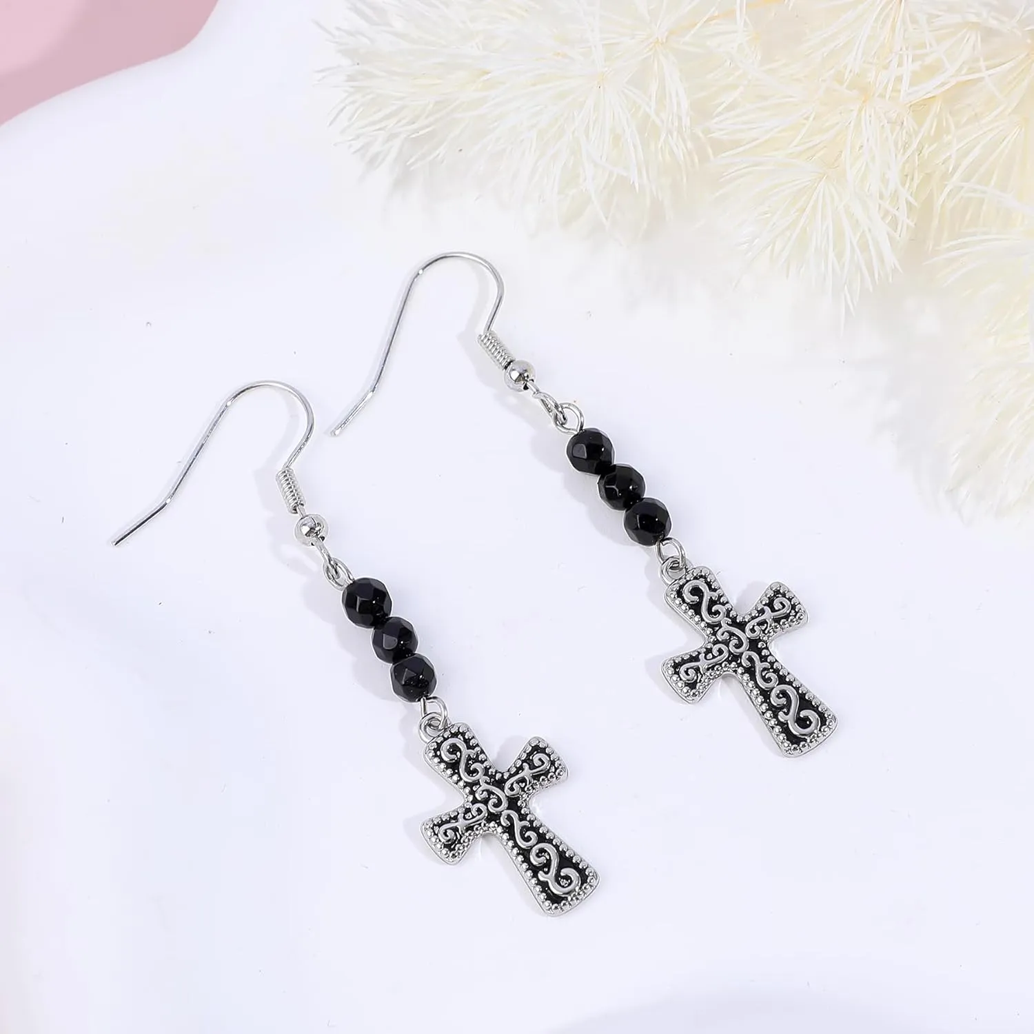 Vintage Dangle Hook Earrings for Women, Silver Butterfly Cross Peace Sign Love Heart Bull Head Earrings with Turquoise Beads, Bohemian Gothic Drop Western Cowboy Cowgirl Style Hippie Jewelry Gift