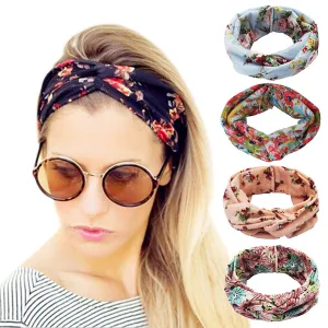 Vintage Elastic Printed Headwraps, 5 Pack Women Headband Boho Floal Style Criss Cross Head Wrap Hair Band F