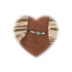 W WEILIRIAN Bohemian Blue Shell Anklet for Women Clay Beaded Ankle Bracelets Polymer Clay Anklets Chain Bracelet Handmade Woven Rope Anklets Summer Beach Foot Chain Jewelry for Girls Gifts