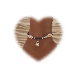 W WEILIRIAN Bohemian Starfish Anklet for Women Black Seed Beaded Ankle Bracelets Shell Anklets Chain Bracelet Handmade Conch Anklets Summer Beach Foot Chain Jewelry for Girls Gifts