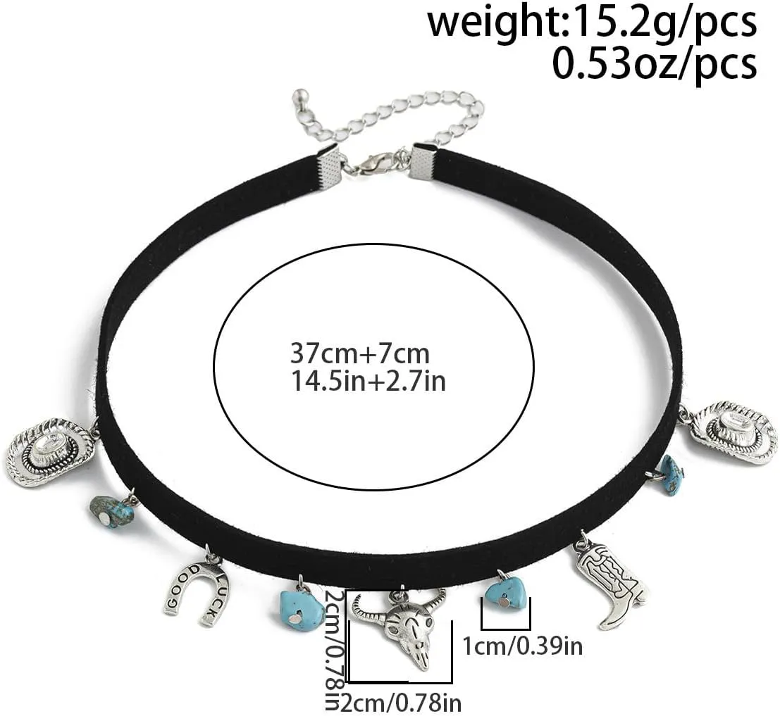 Western Turquoise Choker Necklace for Women Gothic Black Choker Necklaces Boho Summer Cowgirl Rodeo Country Concert Outfits Jewelry Accessories