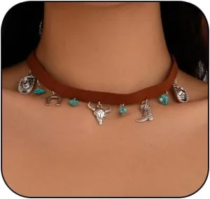 Western Turquoise Choker Necklace for Women Gothic Black Choker Necklaces Boho Summer Cowgirl Rodeo Country Concert Outfits Jewelry Accessories