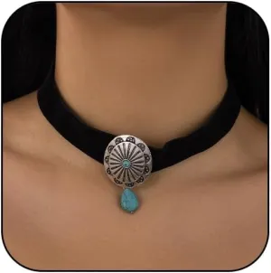 Western Turquoise Choker Necklace for Women Gothic Black Choker Necklaces Boho Summer Cowgirl Rodeo Country Concert Outfits Jewelry Accessories