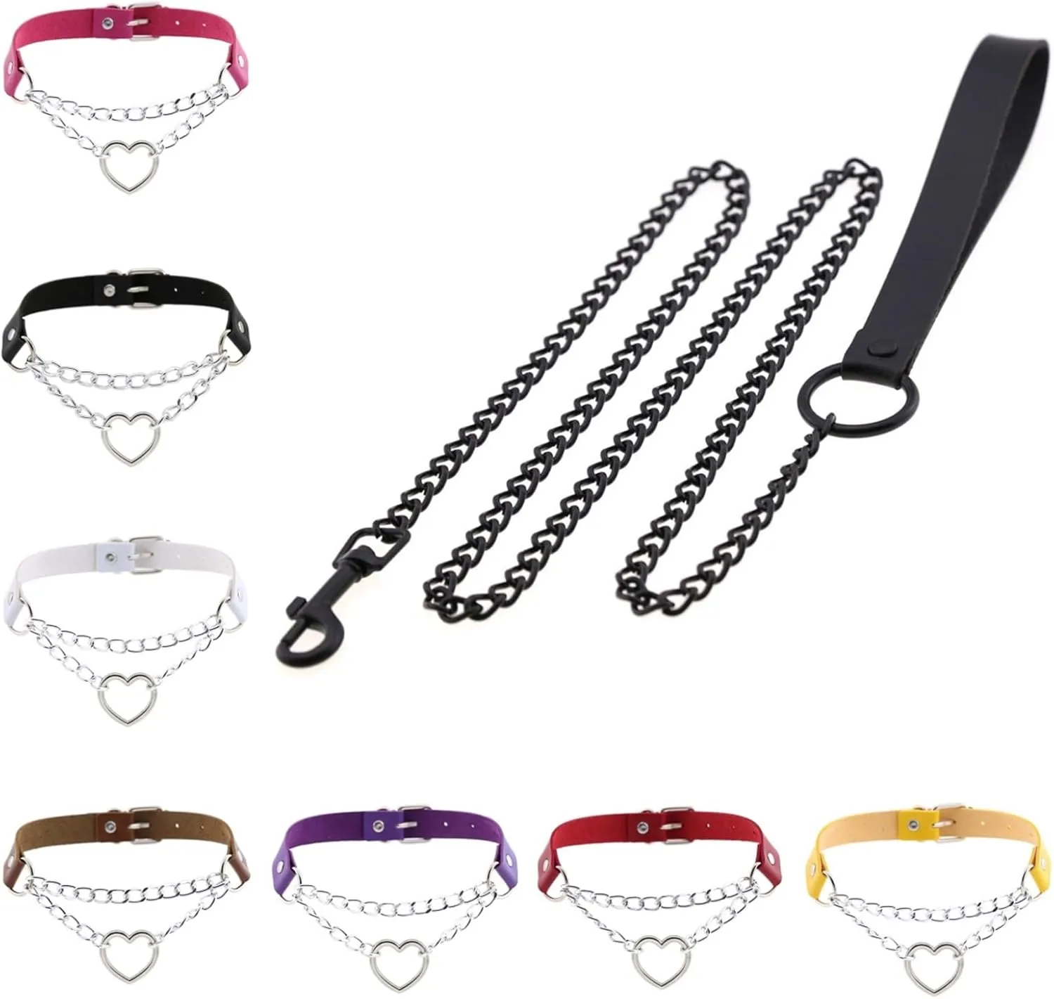 Women Bondage Gothic Choker Bell Accessories Of Sexy Necklace Collar For Leather Cosplay Slave Heart Collars And Leash Set