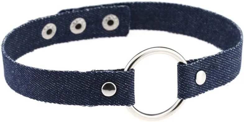 Women Denim Choker Necklace Handmade Adjustable Costume Cosplay Nightclub Punk Neck Collar Choker