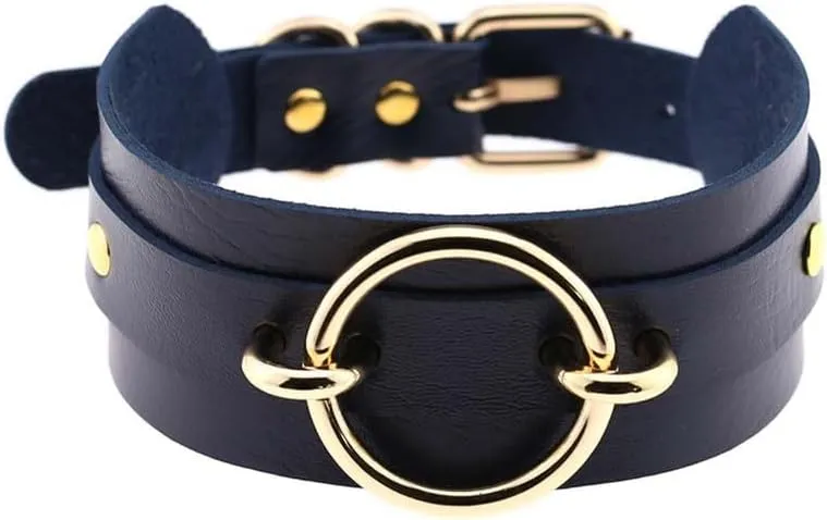 Women Leather Choker Necklace Handmade Adjustable Round Costume Cosplay Nightclub Punk Neck Collar Choker