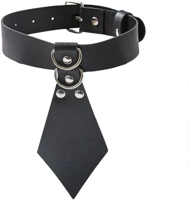 Women Necktie Choker Necklace Adjustable Costume Cosplay Nightclub Party Leather Handmade Neck Collar Choker