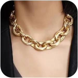 Women Punk Gold Dainty Simple Choker Necklaces Handmade Beads Fashion Chunky Bar Adjustable Gold Chain Gold Plated Necklaces for Women