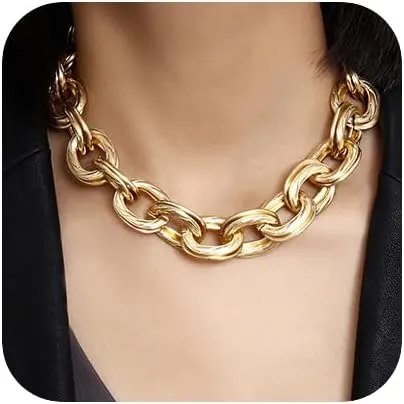 Women Punk Gold Dainty Simple Choker Necklaces Handmade Beads Fashion Chunky Bar Adjustable Gold Chain Gold Plated Necklaces for Women