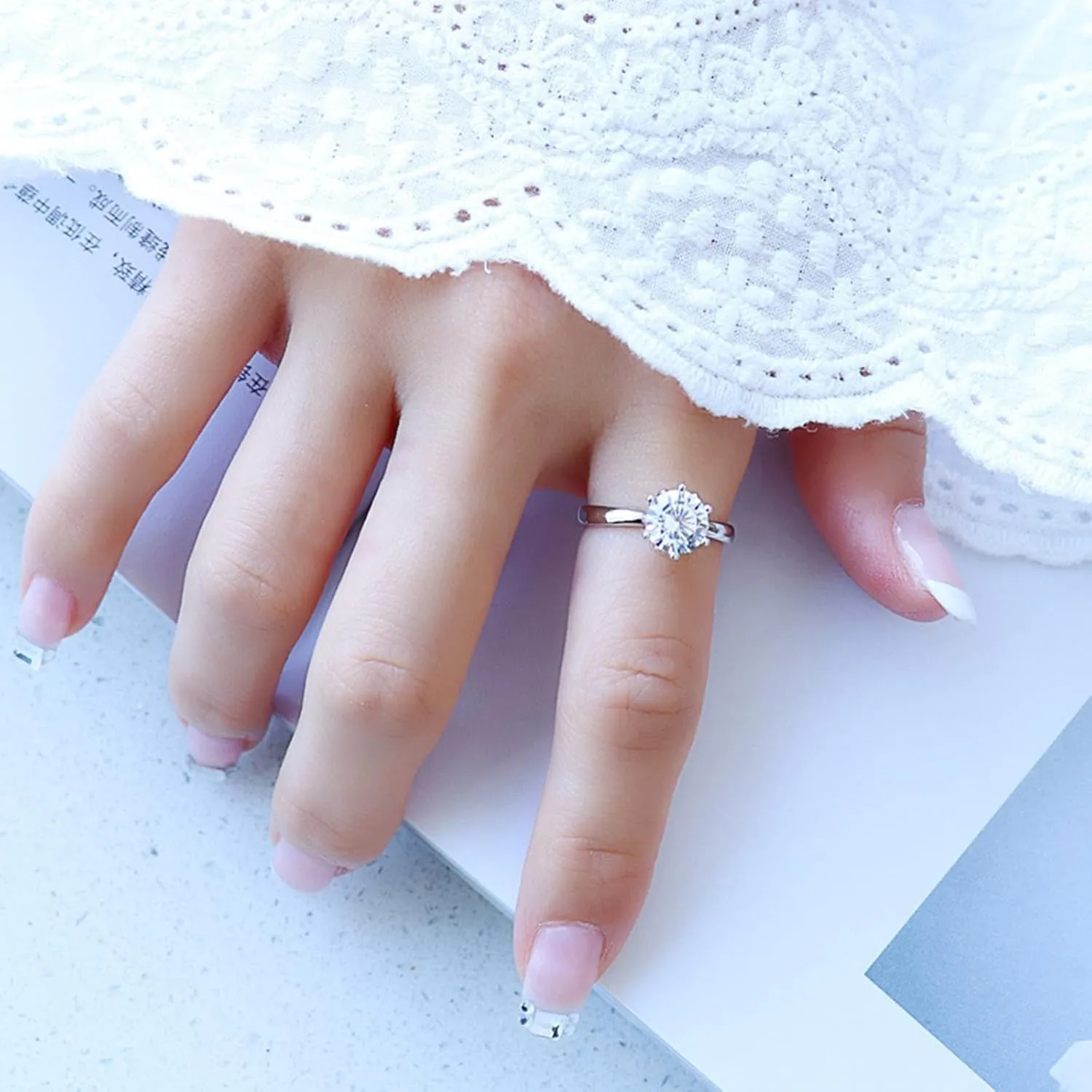 Women Rings Sterling Silver, Women Wedding Rings White Gold Crown Zirconia Wedding Bands