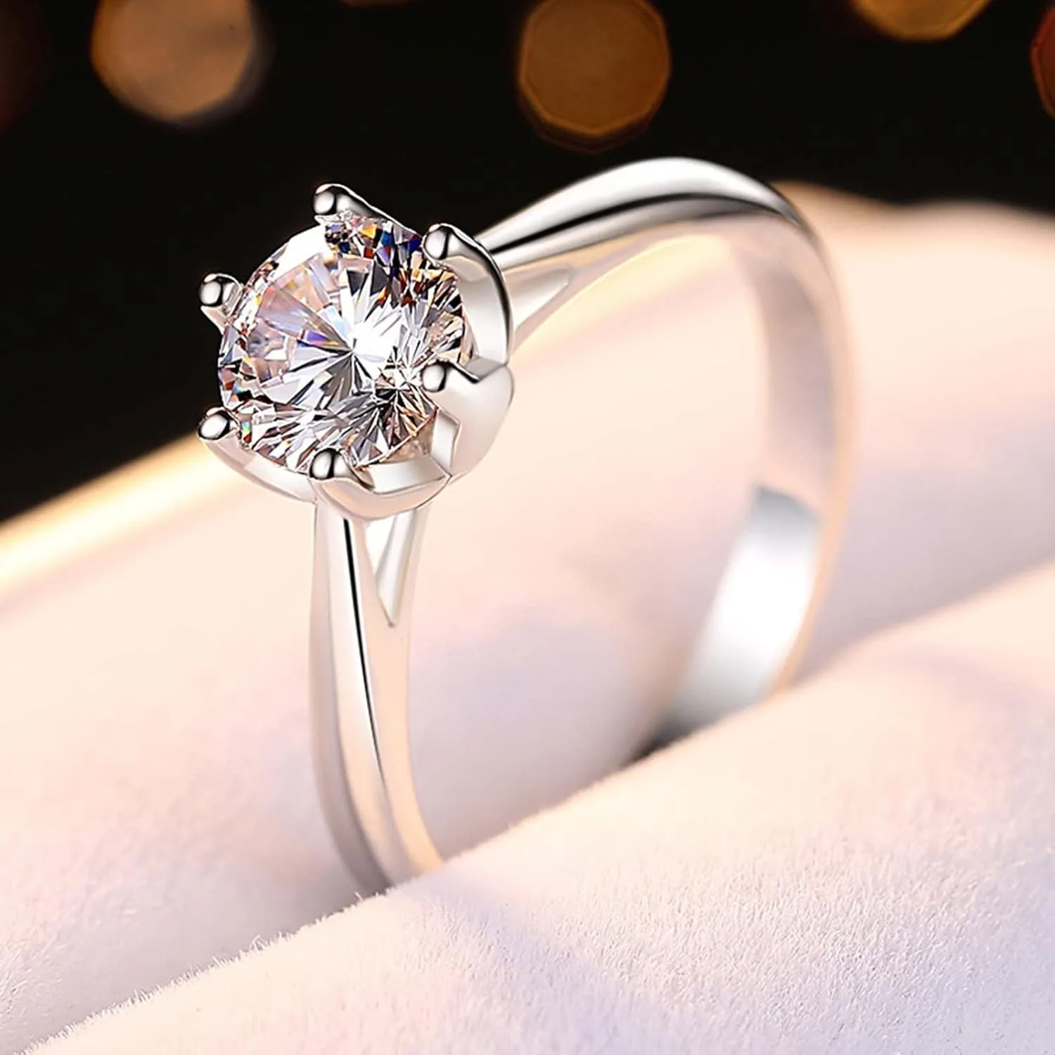Women Rings Sterling Silver, Women Wedding Rings White Gold Crown Zirconia Wedding Bands