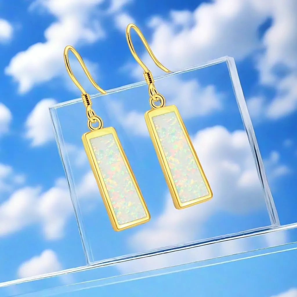 Womens Dangle Earrings - Earrings Dangle Gold Plated Drop Earrings S925 Dangling Earrings for Women Girls Stone Jewelry Opal Earrings Fashion