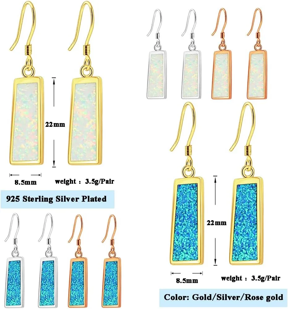 Womens Dangle Earrings - Earrings Dangle Gold Plated Drop Earrings S925 Dangling Earrings for Women Girls Stone Jewelry Opal Earrings Fashion