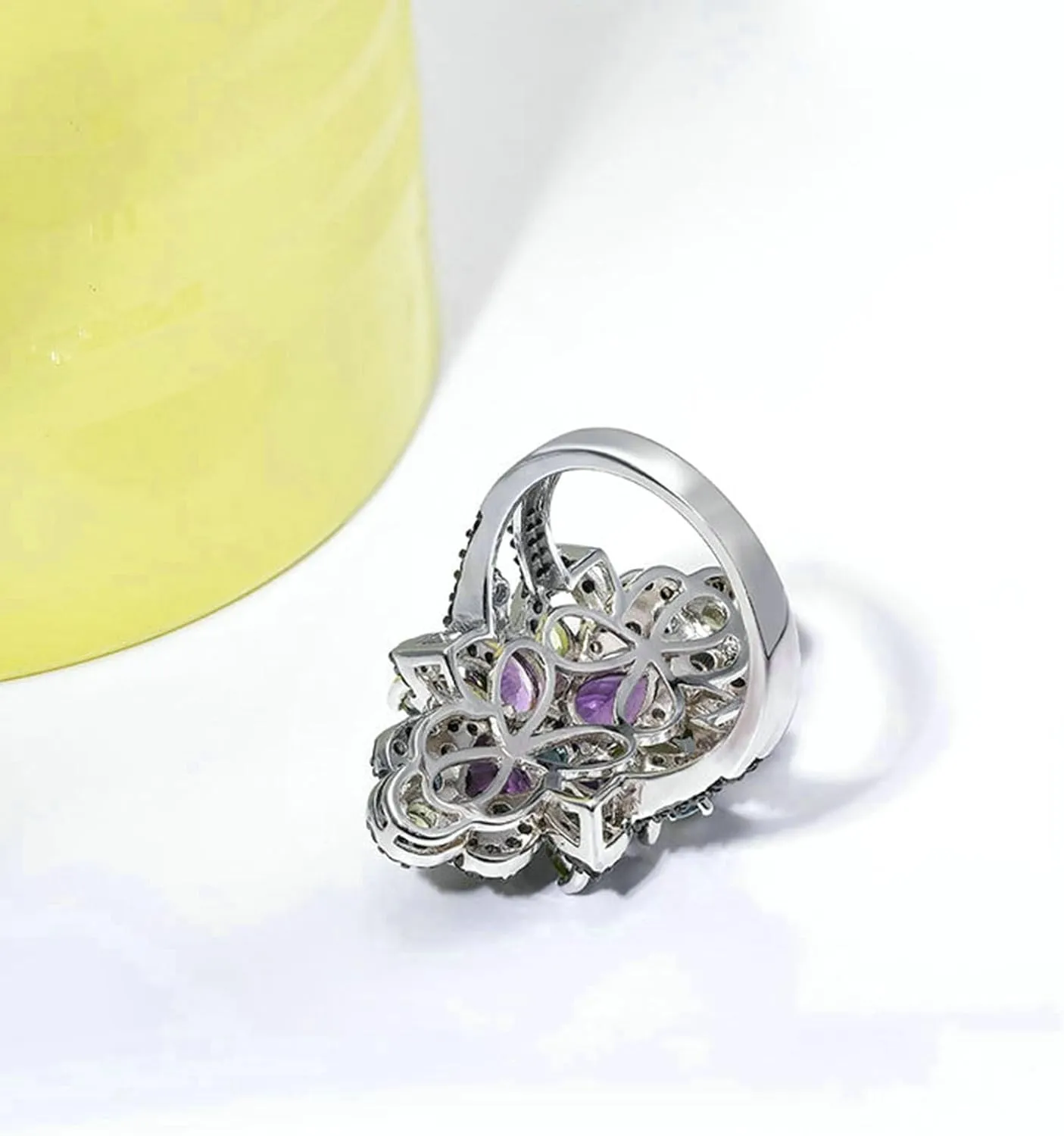 Womens Engagement Rings 925 Pear Shape Purple Amethyst Promise Rings Silver