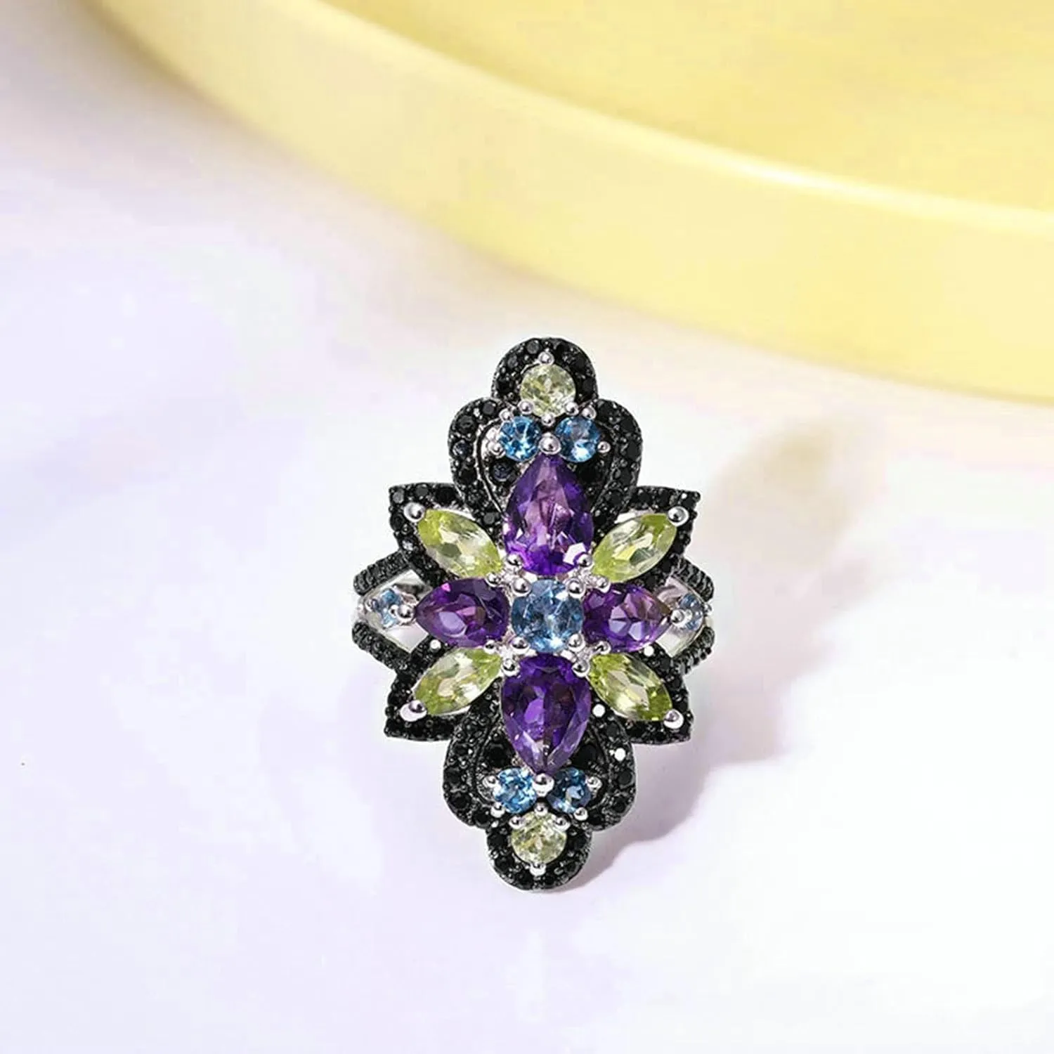Womens Engagement Rings 925 Pear Shape Purple Amethyst Promise Rings Silver