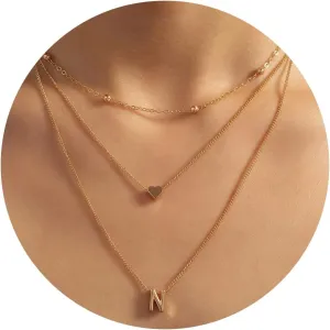 YANCHUN Layered Initial Necklaces for Women Dainty Heart Initial Necklaces Letter Necklace Pendant Choker Beach Vacation Essentials Jewelry Gifts for Women