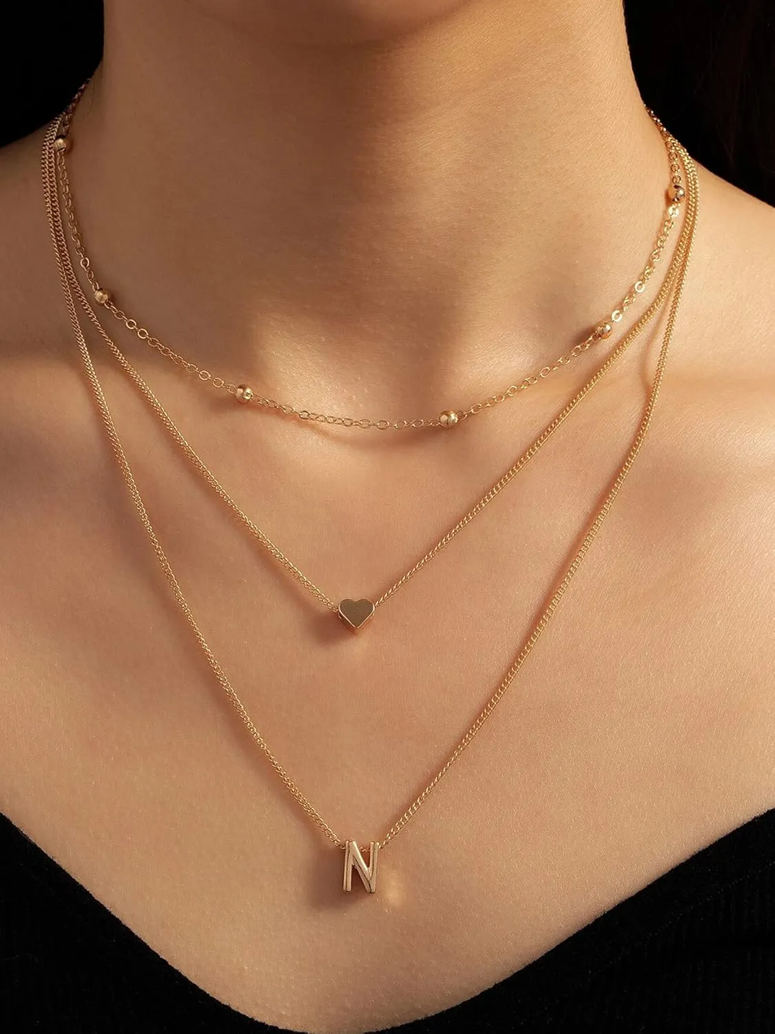 YANCHUN Layered Initial Necklaces for Women Dainty Heart Initial Necklaces Letter Necklace Pendant Choker Beach Vacation Essentials Jewelry Gifts for Women