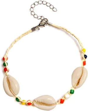 YAZILIND Female Beach Shell Anklet Ethnic Style Colorful Beads Adjustable Chain Anklets Ladies Handmade Foot Ornament Jewelry(Colorful)