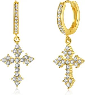 Zaano Gold Plated Drop Dangle Earrings for Women Men Girls 0925 Sterling Silver Post Huggie Starfish Cross Bee Butterfly Sun Hypoallergenic Trendy Dangle Hoop Earrings Jewelry Gift