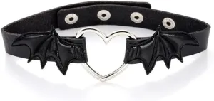 ZAHSY Black Leather Choker Halloween Necklace Wing Heart Choker Necklaces for Women Men Vampire Halloween Costumes Accessories for Cosplay Party Punk Gothic Chokers for Women