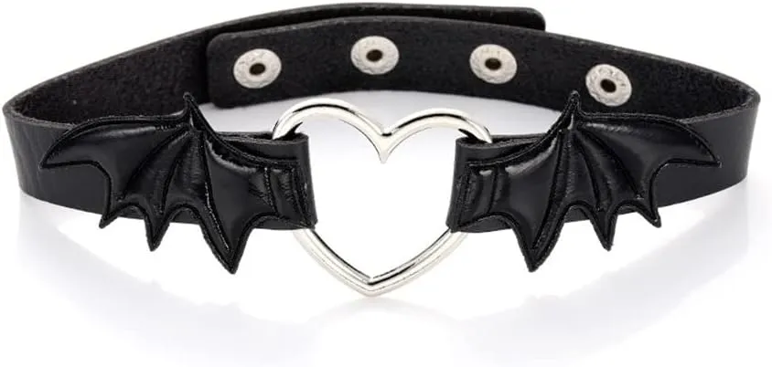 ZAHSY Black Leather Choker Halloween Necklace Wing Heart Choker Necklaces for Women Men Vampire Halloween Costumes Accessories for Cosplay Party Punk Gothic Chokers for Women
