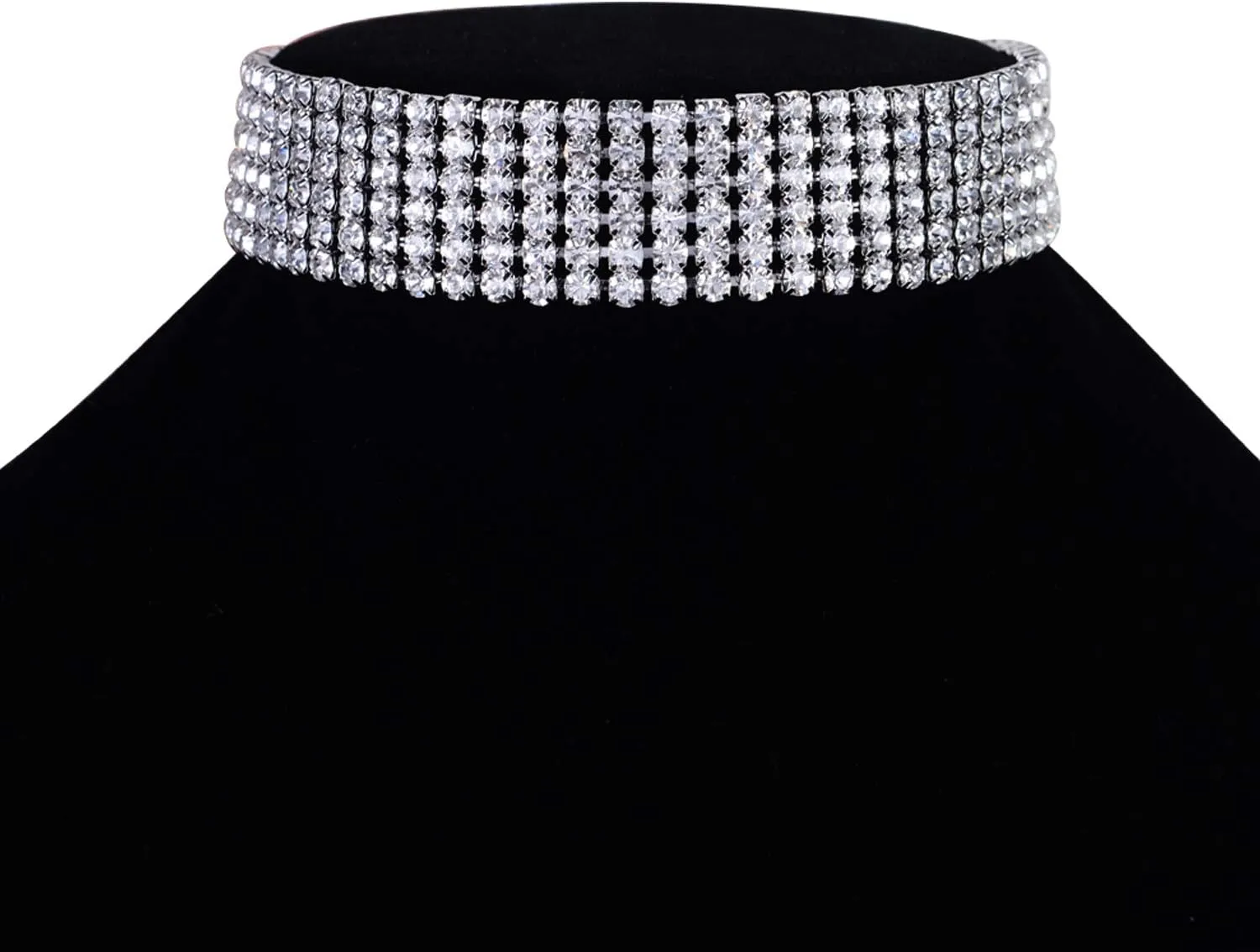 Zealmer 18K Gold Plated 1-6 Rows Rhinestone Choker Necklace & Bracelets Set Bridal Jewelry