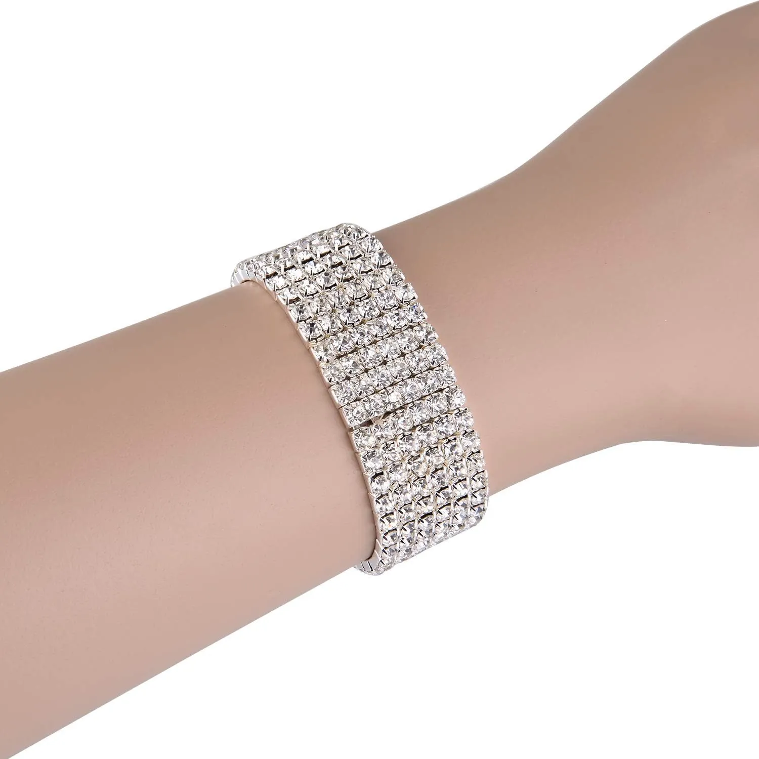 Zealmer 18K Gold Plated 1-6 Rows Rhinestone Choker Necklace & Bracelets Set Bridal Jewelry