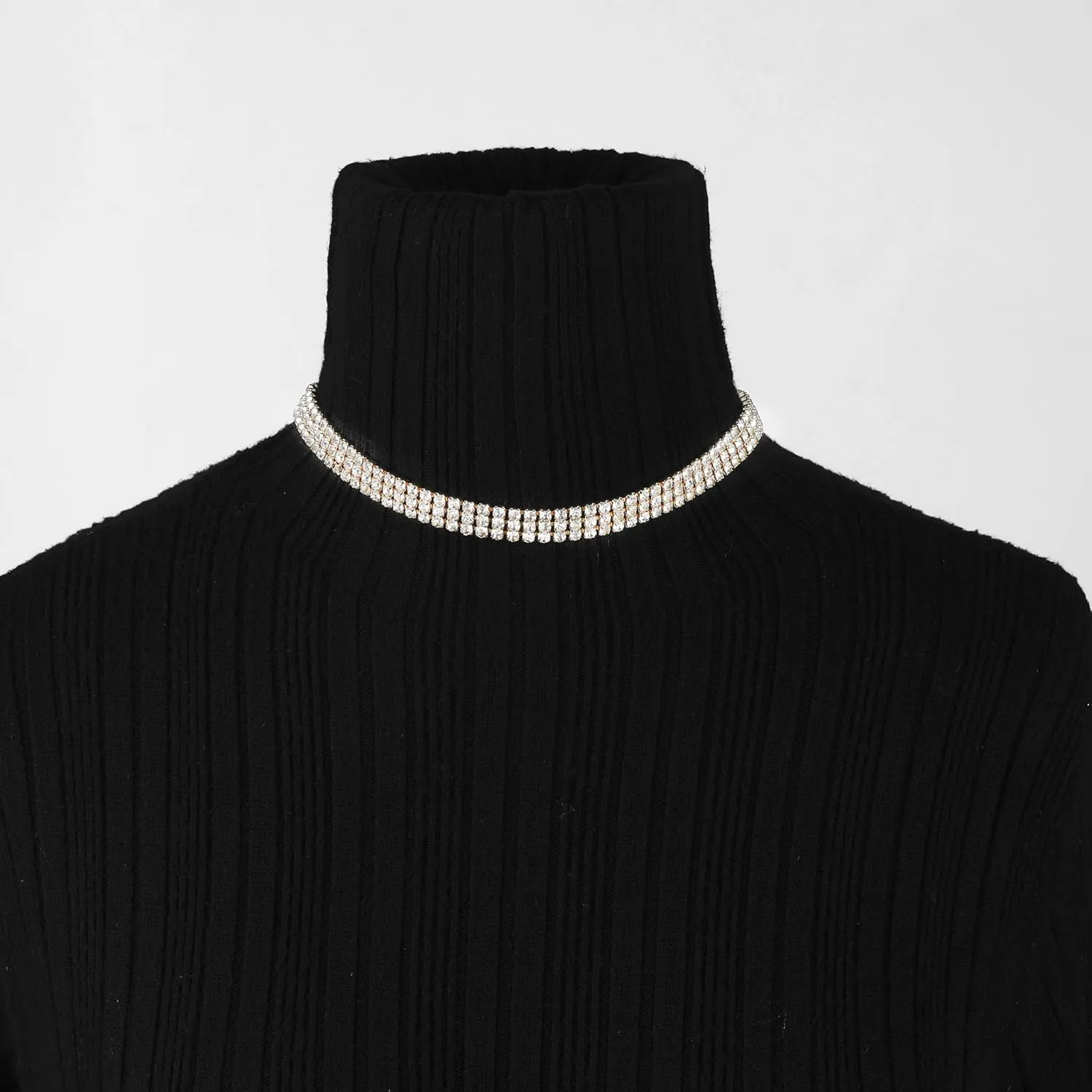 Zealmer 3 Row Rhinestone Choker Necklace for Women 18K Gold Plated