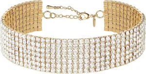 Zealmer Rhinestone Choker Necklaces Silver Sparkling Diamond Choker Crystal Rhinestone Glitter Necklace Gold Plated Jewelry Gifts for Women Bridal Wedding Bridesmaid