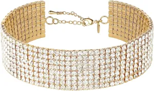 Zealmer Rhinestone Choker Necklaces Silver Sparkling Diamond Choker Crystal Rhinestone Glitter Necklace Gold Plated Jewelry Gifts for Women Bridal Wedding Bridesmaid