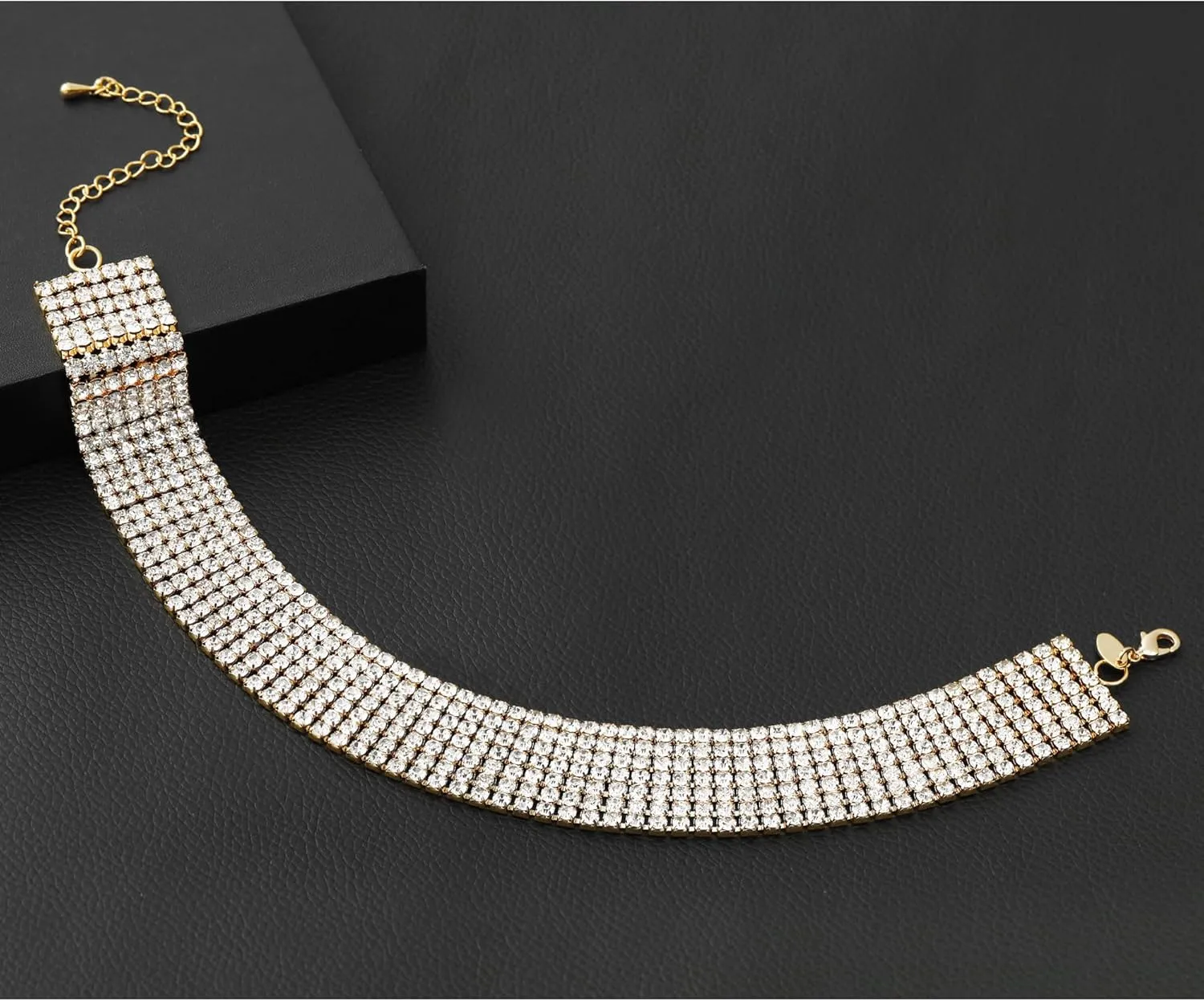 Zealmer Rhinestone Choker Necklaces Silver Sparkling Diamond Choker Crystal Rhinestone Glitter Necklace Gold Plated Jewelry Gifts for Women Bridal Wedding Bridesmaid