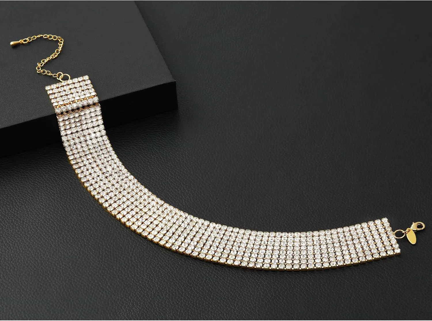 Zealmer Rhinestone Choker Necklaces Silver Sparkling Diamond Choker Crystal Rhinestone Glitter Necklace Gold Plated Jewelry Gifts for Women Bridal Wedding Bridesmaid